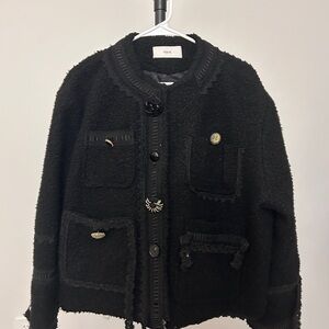 Vince Black Bouclé Jacket with Button Accents